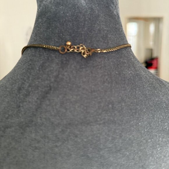 Blue Floral Statement Necklace With Gold Chain & Rhinestone Accents - Picture 3 of 3